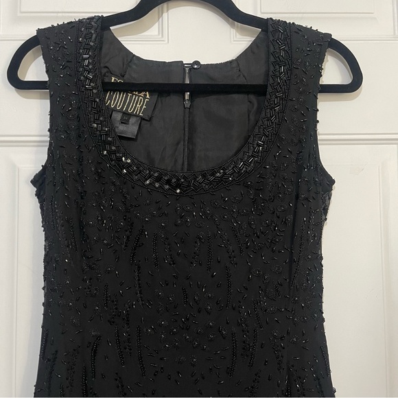 VINTAGE ESCADA COUTURE Black 100% Silk Beaded Mini Dress Size 34 USA XS - Picture 5 of 13